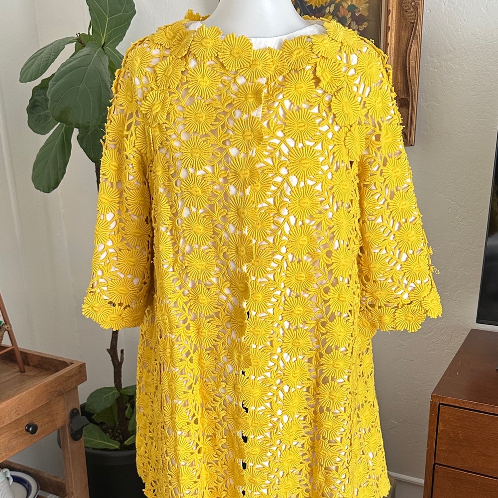 Vintage retro Yellow Floral crochet jacket